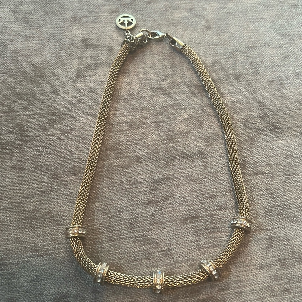 Vintage Crown Trifari gold mesh choker with rhinestones